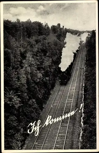 Ak Ich komme, Deutsche Dampflokomotive in Fahrt, Gleise