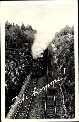 Ak Ich komme, Dampflok, Bahnschienen