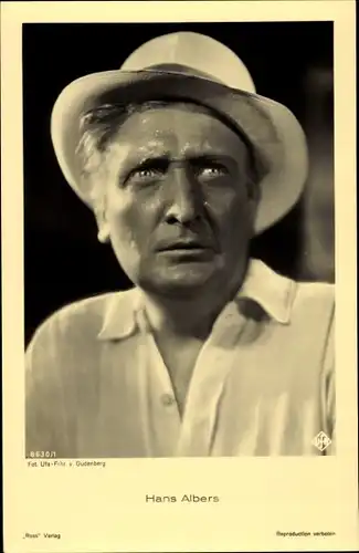 Ak Schauspieler Hans Albers, Portrait, Hut, Ross Verlag 8630/1