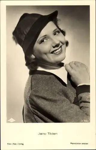 Ak Schauspielerin Jane Tilden, Portrait mit Hut