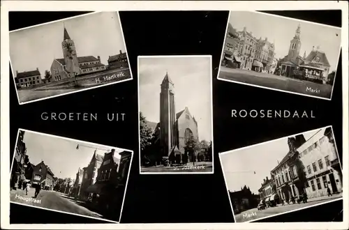 Ak Rosendaal Nordbrabant Niederlande, H. Hartkerk, Markt, Hoogstraat, St. Jozefkerk