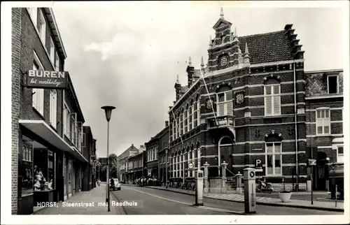 Ak Horst Limburg Niederlande, Steenstraat met Raadhuis