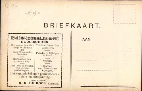 Ak Hoog Soeren Gelderland Niederlande, Hotel Eik en Dal