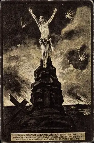 Künstler Ak Salzburg in Österreich, Kreuz des Heilands, weggeschossen bei Schlacht 1914, I. WK
