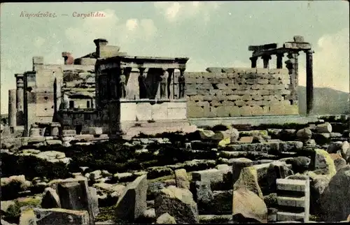 Ak Caryalides Griechenland, Blick auf Tempelruinen