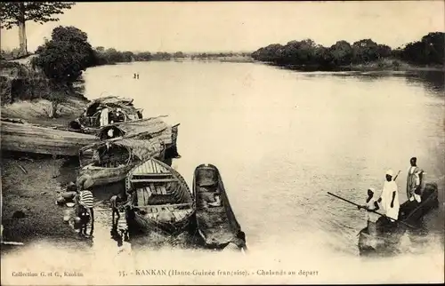 Ak Kankan Guinea, Chalands au depart, Bootsfahrt, Wasserpartie