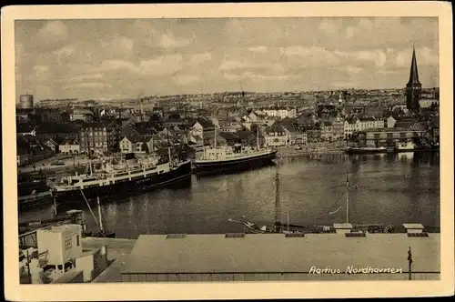 Ak Århus Aarhus Dänemark, Nordhavnen, Blick auf den Ort, Dampfer