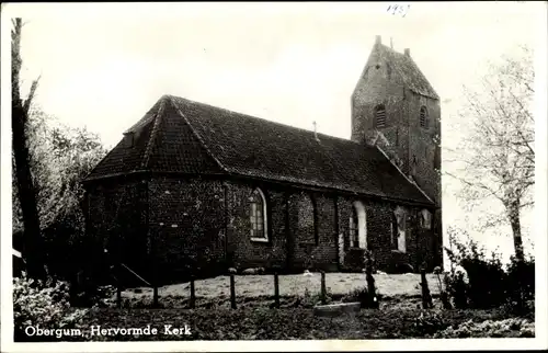 Ak Obergum Winsum Groningen, Hervormde Kerk