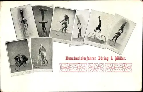 Ak Kunstmeisterfahrer Döring & Müller, Akrobaten, Fahrräder