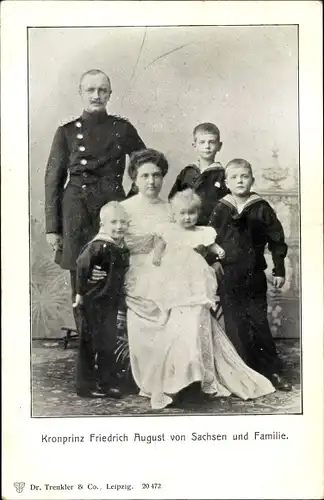 Ak König Friedrich August III. von Sachsen mit Familie, Portrait, Prinzessin Luise von Österreich