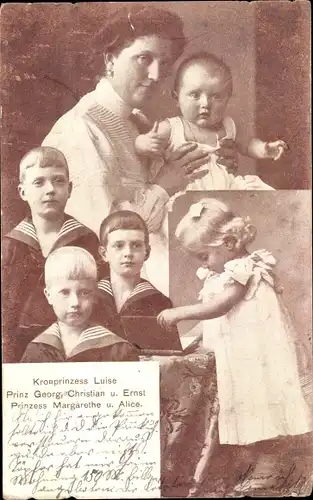 Ak Kronprinzessin Luise von Sachsen, Kinder, Prinz Georg, Christian, Ernst, Margarethe, Alice