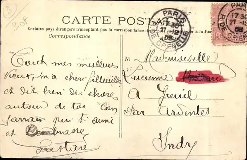 Ak Glückwunsch Neujahr, Jahreszahl 1906, Frau im Automobil hat das alte Jahr überfahren