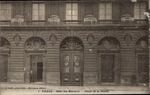 Ak Paris, Hotel des Monnaies, Detail de la Facade
