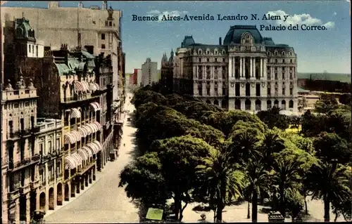 Ak Buenos Aires Argentinien, Avenida Leandro N. Alem y Palacio del Correo