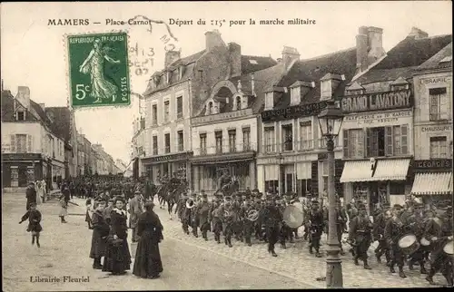 Ak Mamers Sarthe, Place Carnot, Depart du 115e pour la marche militaire, Grand Lavatory
