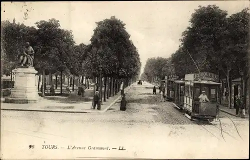 Ak Tours Indre et Loire, L'Avenue Grammont, Straßenbahnen