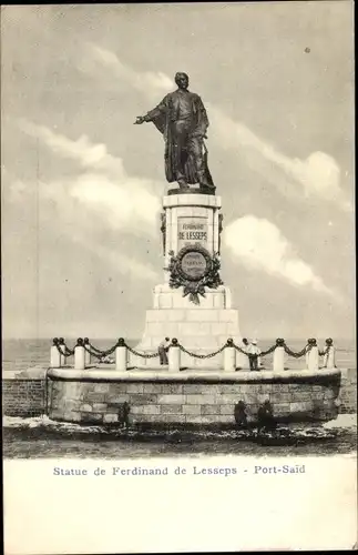 Ak Port Said Ägypten, Statue de Ferdinand de Lesseps, Denkmal