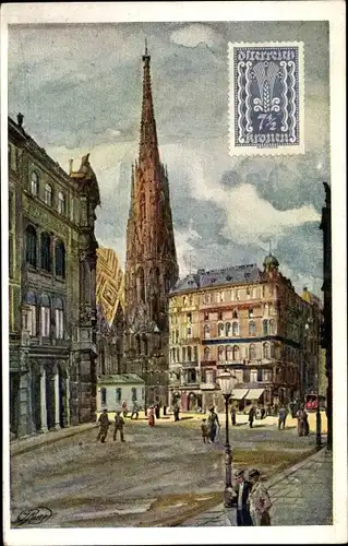 Künstler Ak Ruep, Wien 1. Innere Stadt Österreich, Stephanskirche vom Graben aus