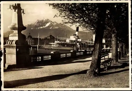 Ak Luzern Stadt Schweiz, Quai mit Pilatus, Dampfer