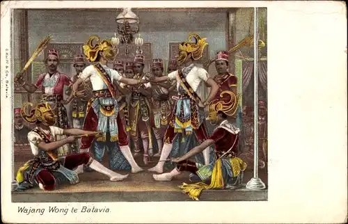 Ak Batavia Jakarta Java Indonesien, Wajang Wong, Tänzer in Kostümen