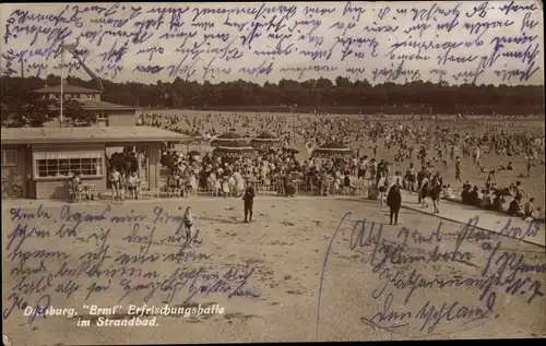 Ak Duisburg im Ruhrgebiet, Ermi Erfrischungshalle im Strandbad