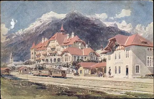 Ak Fulpmes in Tirol, Staubai-Hotel, Straßenbahn