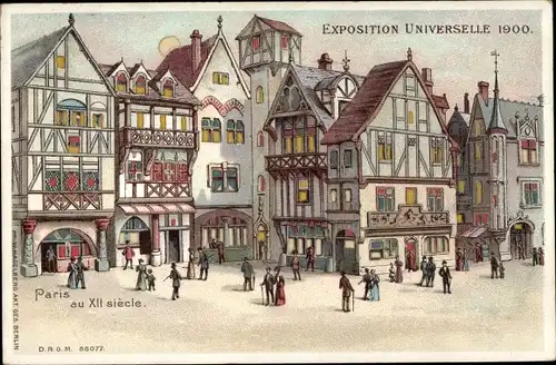 Litho Exposition Universelle 1900, Paris au XII siecle