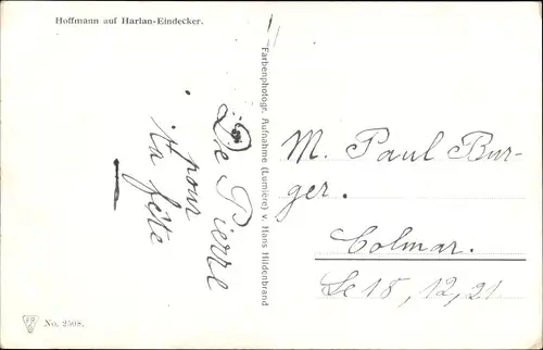 Ak Flugpionier Hoffmann auf Harlan Eindecker Flugzeug