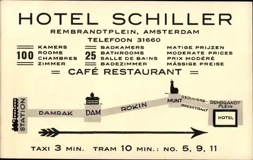 Ak Amsterdam Nordholland Niederlande, Hotel Schiller