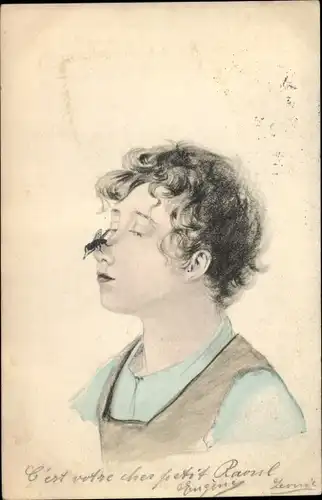 Ak Kind mit einer Fliege auf der Nase, Portrait