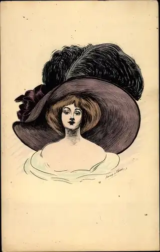 Künstler Ak Frau mit riesigem Federhut, Mode