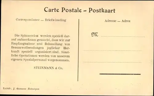 Ak Steinmann & Co., Baumwollabteilung, Empfangnahme und Behandlung von Rohbaumwolle