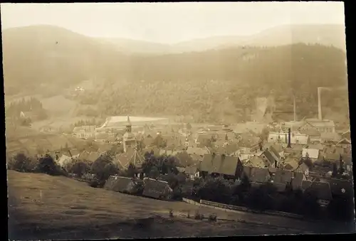 Foto Lautenthal Langelsheim im Oberharz, Teilansicht, Kirche, Fabrik, um 1920