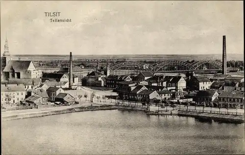 Ak Sowjetsk Tilsit Ostpreußen, Teilansicht der Stadt, Brücke