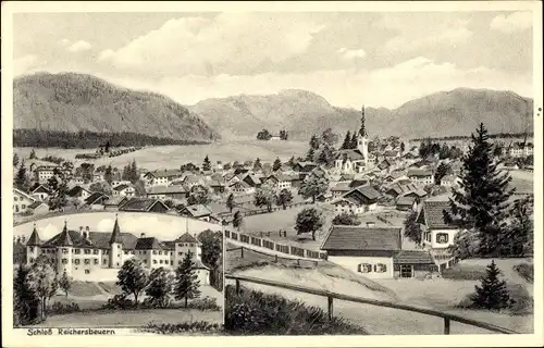 Ak Reichersbeuern in Oberbayern, Totalansicht der Ortschaft mit Schloss