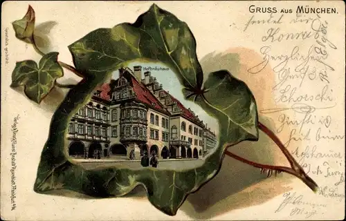 Präge Efeublatt Litho München Bayern, Hofbräuhaus