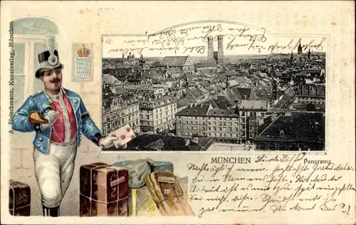 Präge Passepartout Ak München Bayern, Stadtansicht, Frauenkirche, Postbote