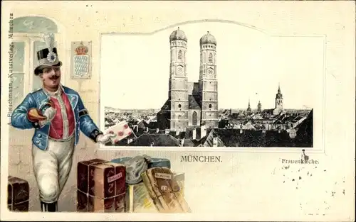 Passepartout Ak München Bayern, Frauenkirche, Paketbote