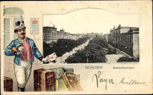 Präge Passepartout Ak München Bayern, Maximilianstraße, Postbote