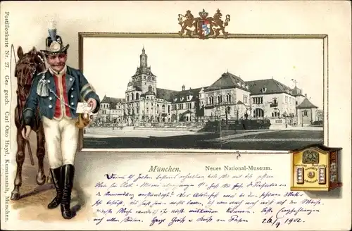Präge Passepartout Ak München Bayern, Neues Nationalmuseum, Postbote