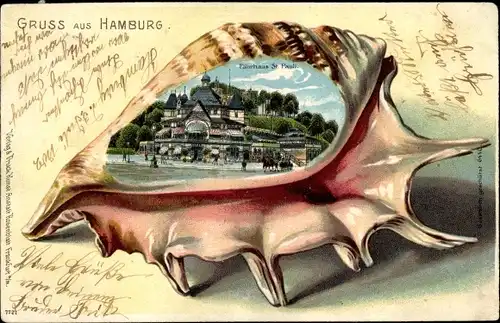 Präge Muschel Litho Hamburg Mitte St. Pauli, Blick auf das Fährhaus