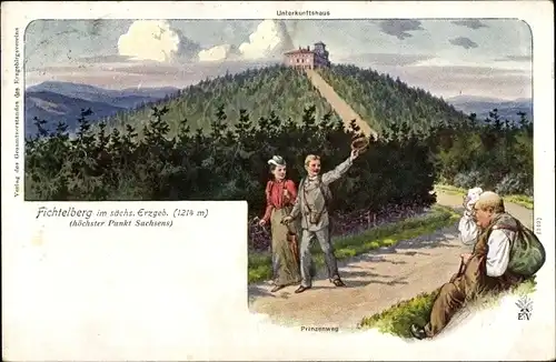 Ak Oberwiesenthal im Erzgebirge Sachsen, Partie auf dem Prinzenweg, Unterkunftshaus, Fichtelberg