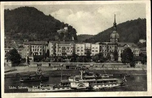 Ak Bad Schandau Sächsische Schweiz, Dampfer, Kirche