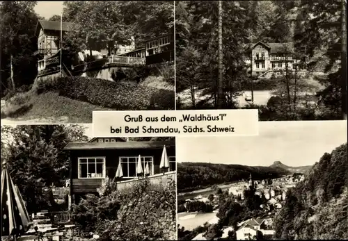 Ak Bad Schandau Sächsische Schweiz, Gruß aus dem Waldhäusl, Panorama