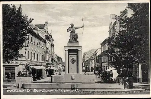 Ak Großenhain in Sachsen, Frauenmarkt, Neuer Brunnen