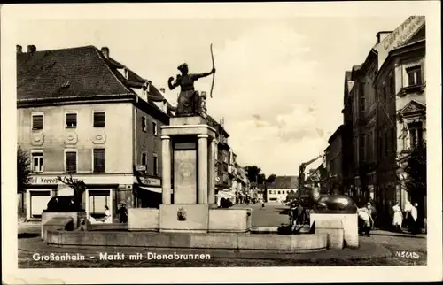 Ak Großenhain in Sachsen, Markt mit Dianabrunnen, Friseur