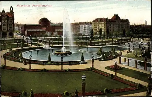 Ak Mannheim in Baden, Friedrichsplatz, Brunnen