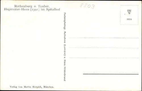 Ak Rothenburg ob der Tauber Mittelfranken, Hegereiter Haus im Spitalhof