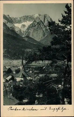 Ak Garmisch Partenkirchen in Oberbayern, Kirche, Zugspitze