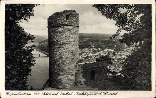 Ak Bad Karlshafen an der Weser, Hugenottenturm, Panorama